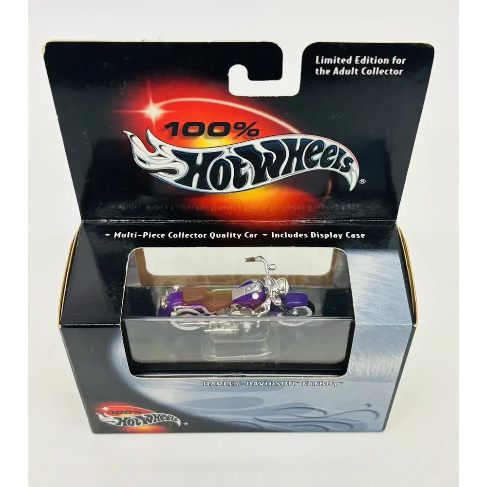 100% Hot Wheels Harley Davidson Fatboy Motorcycle Purple 29709 Black Box Sealed
